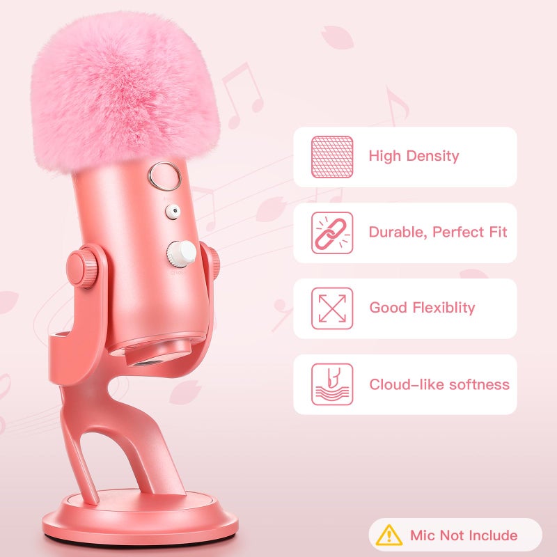 فلتر ZealSound Blue Yeti Pop لغطاء إسفنجي لميكروفون ميكروفون أزرق Yeti مع غطاء أمامي فروي للزجاج الأمامي لـ ZealSound K66/Yeti/Yeti X/Nano/Yeti Pro/AM8/SoloCast والمزيد من ميكروفونات USB (وردي) - Image 2